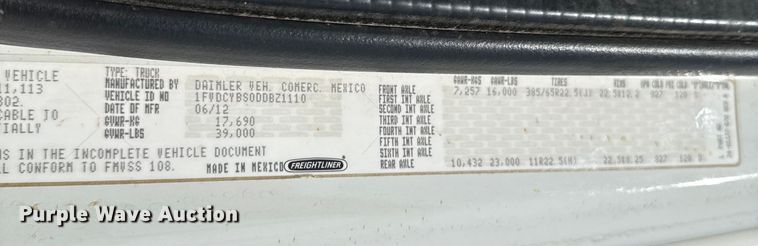 image for item DY8293 2013 Freightliner Business Class M2 digger derrick truck