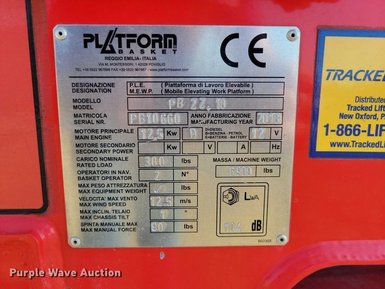image for item EA2636 2018 Platform Basket PB 22.10 tracked boom lift