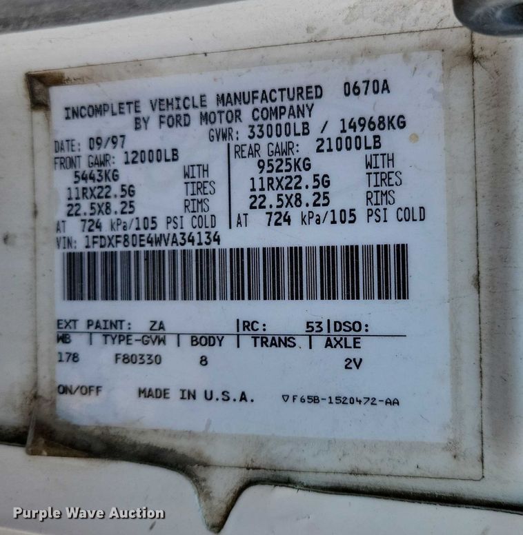 image for item EA2640 1998 Ford F800 hook lift truck