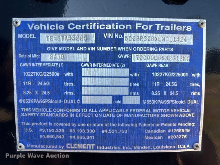image for item EA6993 2020 Clement Texstar TEXSTAR3226 end dump trailer