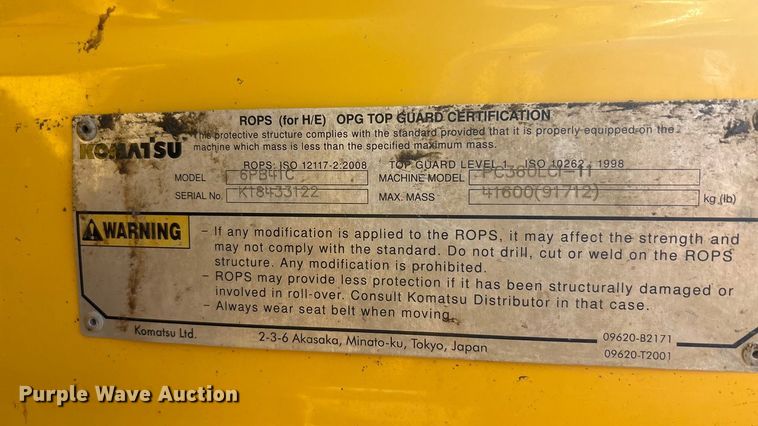 image for item EA7554 2019 Komatsu PC360LCi-11 excavator