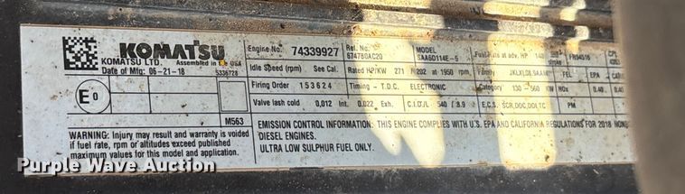 image for item EA7554 2019 Komatsu PC360LCi-11 excavator