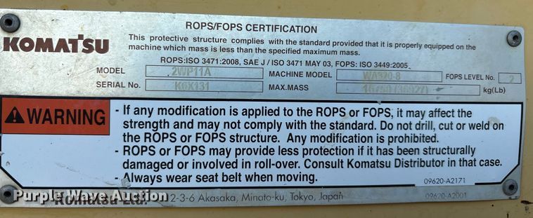 image for item EA7566 2017 Komatsu WA320-8 wheel loader