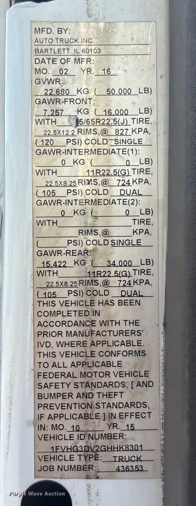 image for item EA7570 2016 Freightliner 114SD crane truck