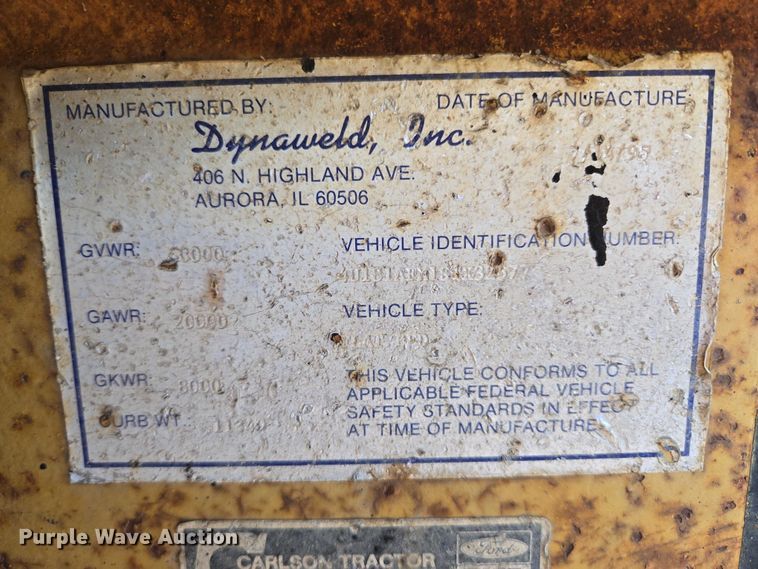 image for item EB1111 1995 Dynaweld tilt deck equipment trailer