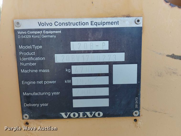 image for item EC1207 2003 Volvo L20B-P compact wheel loader