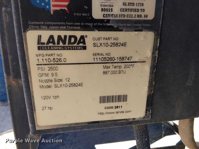 image for item EC1214 Landa SLX10-25824E hot pressure washer