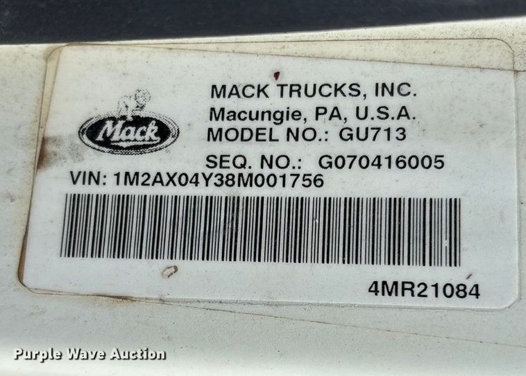 image for item ED2274 2008 Mack Granite dump truck