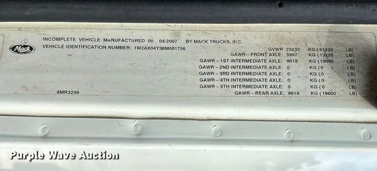 image for item ED2274 2008 Mack Granite dump truck