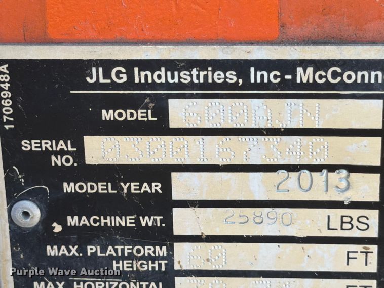 image for item ED5932 2013 JLG 600AJN boom lift