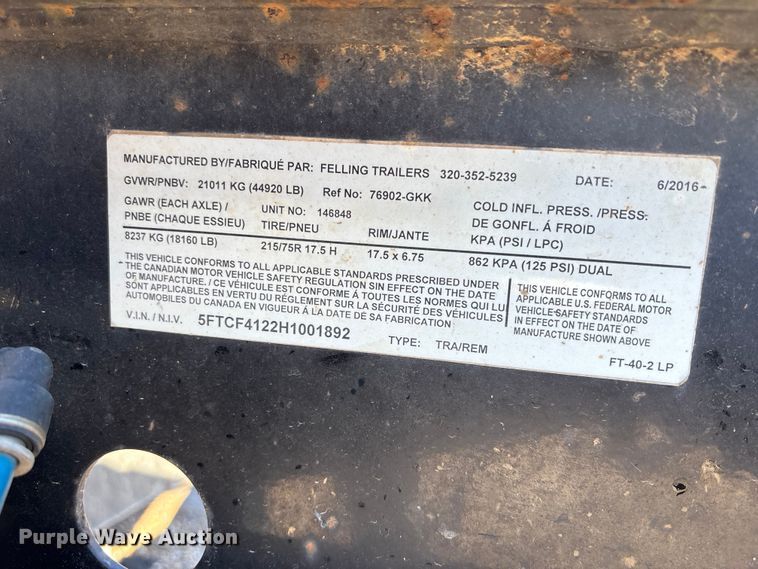 image for item EE4056 2016 Felling Trailers FT-40-2 LP equipment trailer