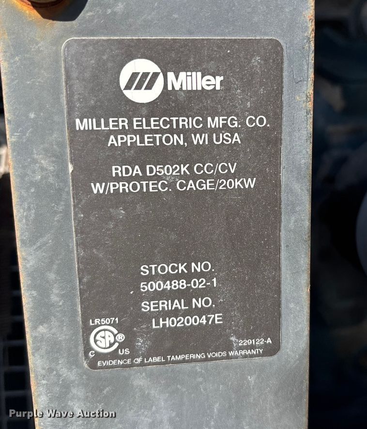 image for item EE4082 Miller D502K 5+20 CC/CV DC diesel welder welder/generator