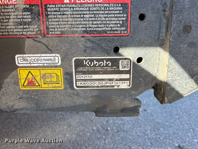 image for item EE4083 2023 Kubota ZD 1211 ZTR lawn mower