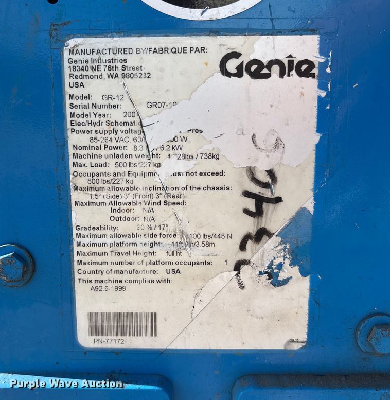 image for item EE4084 2007 Genie GR12 vertical lift