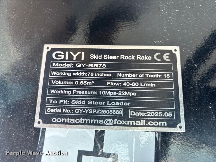 image for item EE4093 2025 GIYI GYRR 78 skid steer power rake