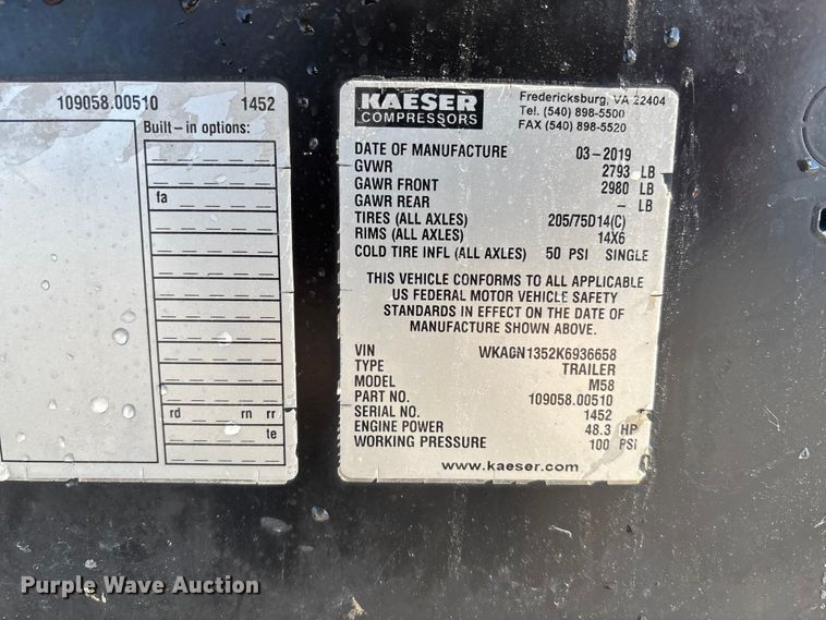 image for item EE4104 2019 Kaeser Mobility M58 air compressor