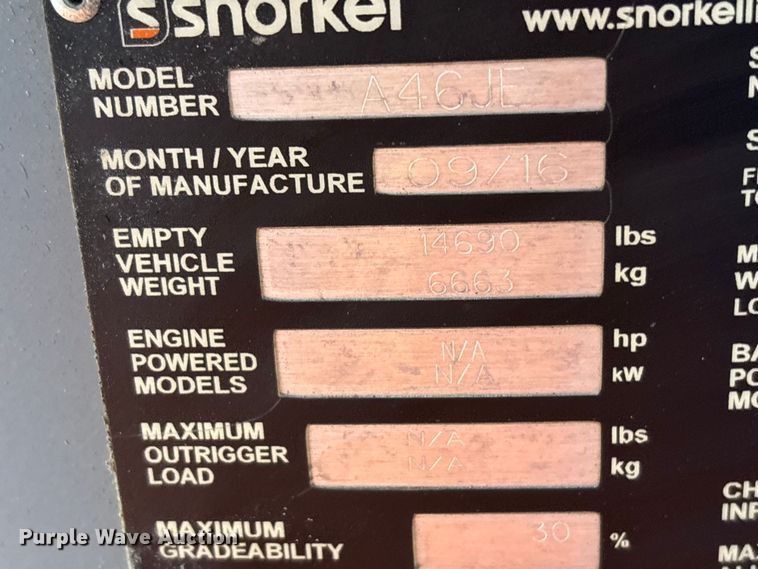 image for item EE4148 2016 Snorkel 846JE boom lift