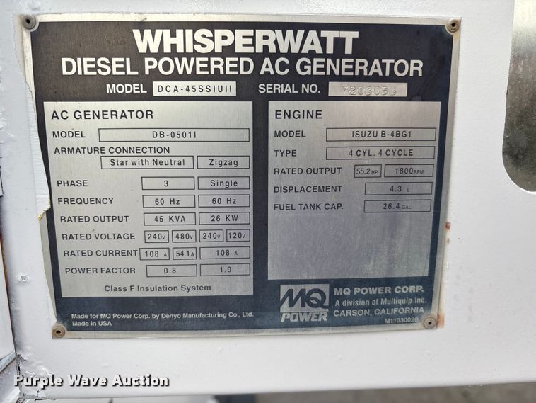 image for item EE4153 Whisperwatt MQ power generator