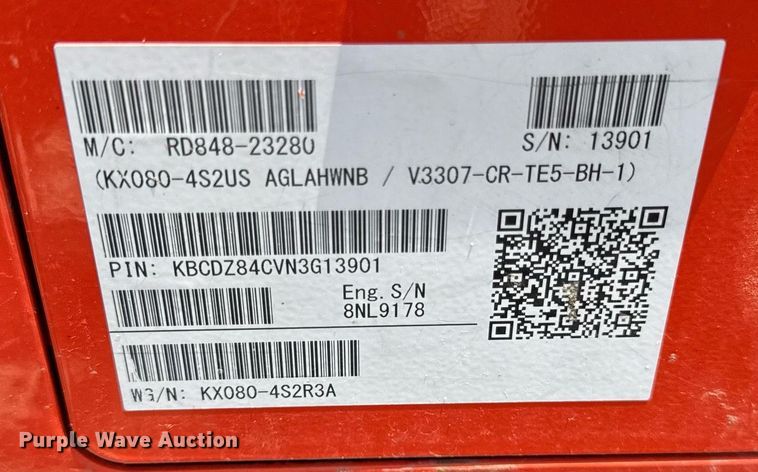 image for item EF2078 2022 Kubota KX080-4 Super Series 2 mini excavator