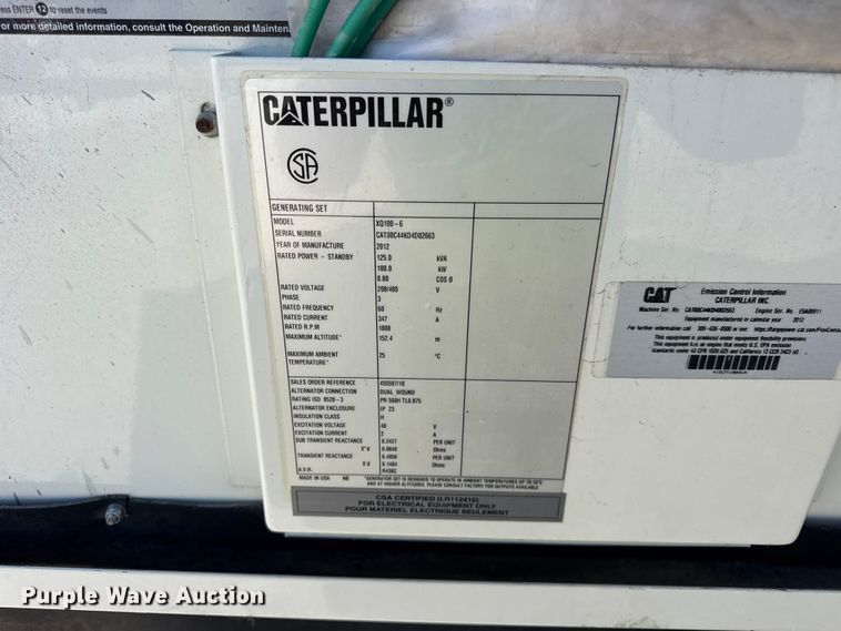 image for item EF2206 2012 Caterpillar XQ100-6 generator
