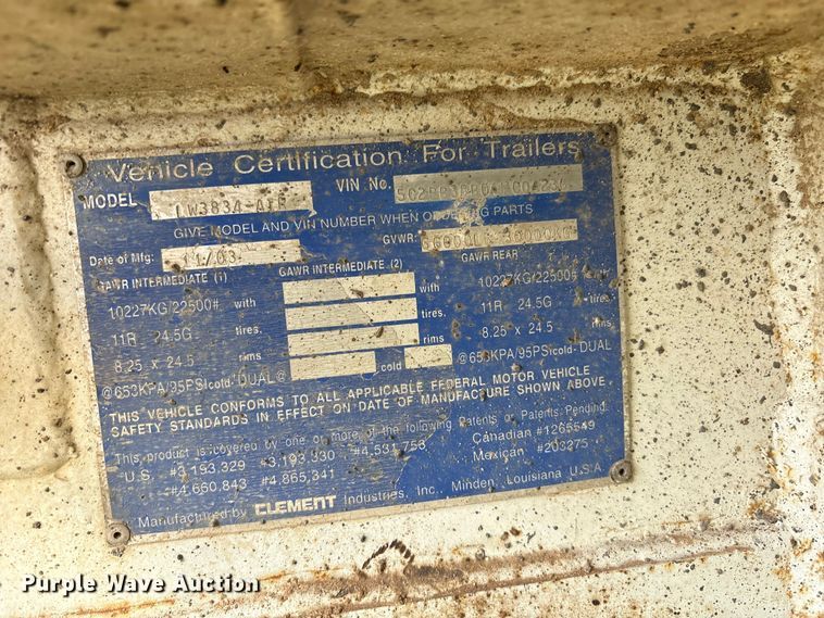 image for item EF6071 2004 Clement LW3834-AIR end dump trailer