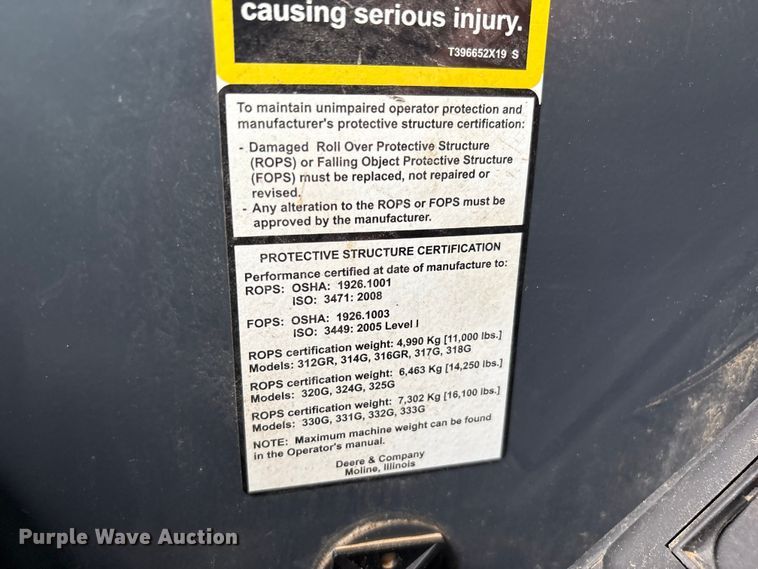 image for item EF6083 2021 John Deere 333G tracked skid steer loader