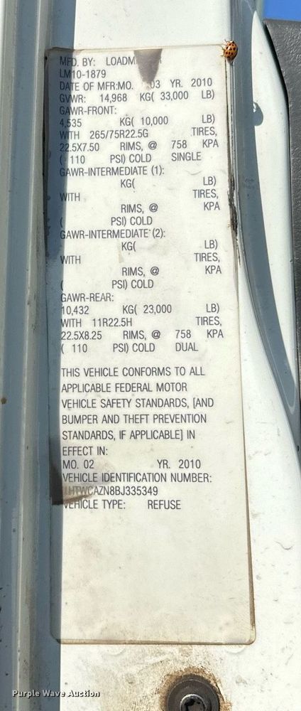 image for item EL0005 2010 International 7400 refuse truck