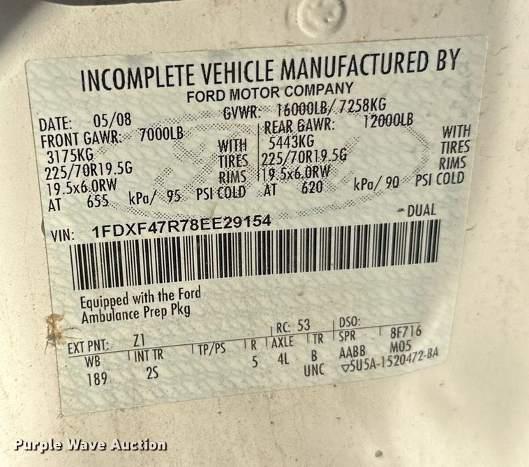 image for item EL0007 2008 Ford F450 van cab and chassis