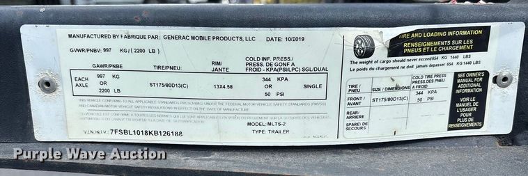 image for item EL6112 2019 Generac MLTS-2 light plant