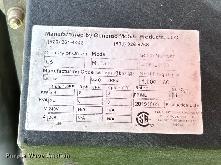 image for item EL6114 2020 Generac MLTS-2 light plant