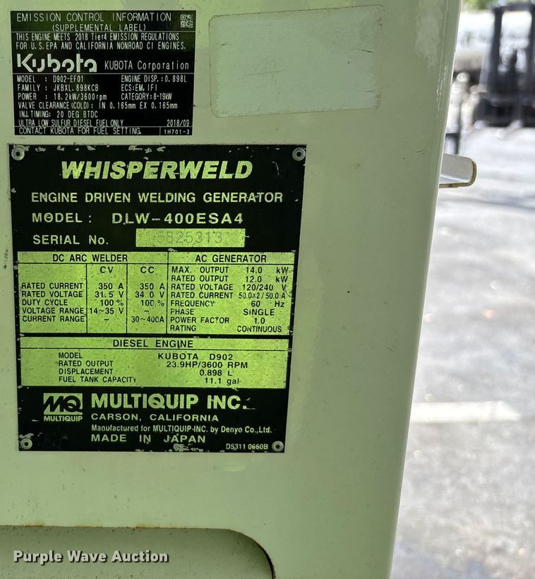 image for item EL6116 2019 Multiquip DLW-400ESA4 welder