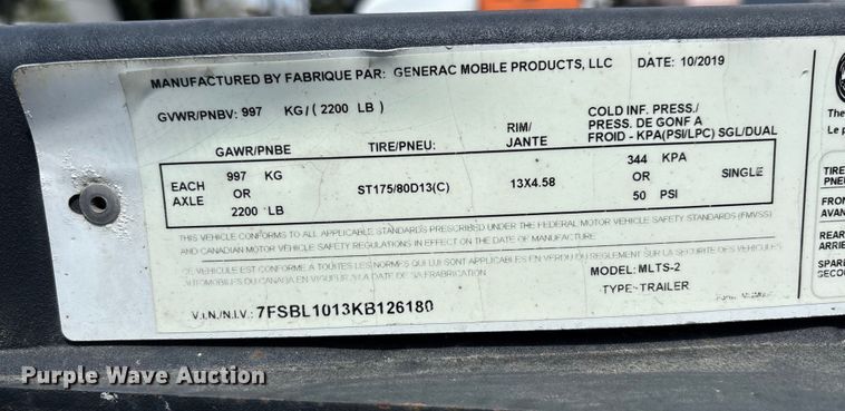 image for item EL6117 2020 Generac MLTS-2 light plant