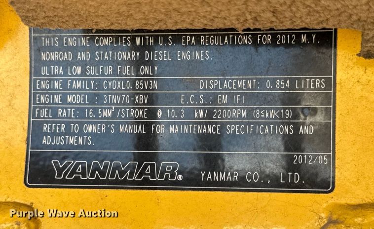 image for item ER0183 2012 Yanmar Vio17 mini excavator