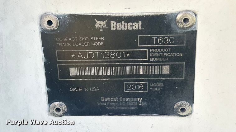 image for item ET3238 2016 Bobcat T630 tracked skid steer loader