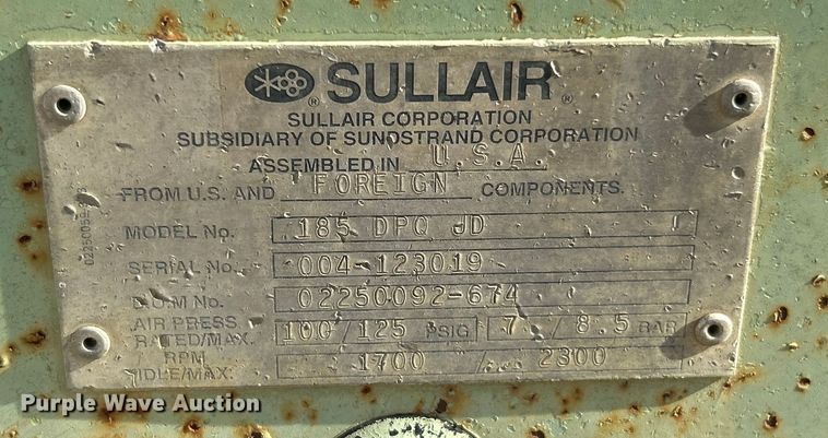 image for item ET3257 Sullair 185 air compressor