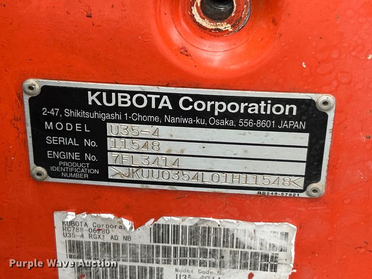 image for item ET3285 2015 Kubota U35-4 mini excavator