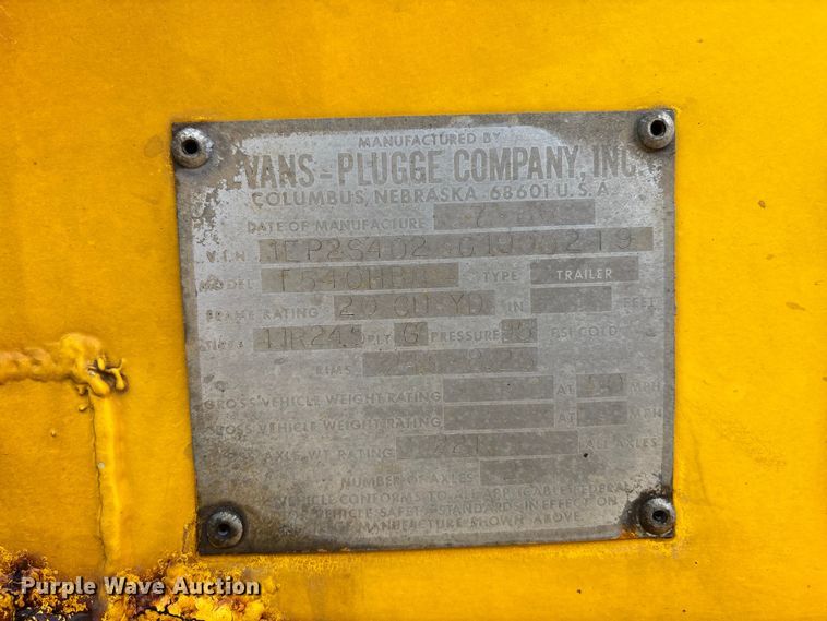 image for item ET4699 1986 Evans-Plugge Company 1986 bottom dump trailer