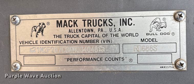 image for item ET4700 1998 Mack RD688S dump truck