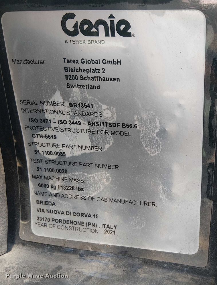 image for item EU2520 2021 Genie GTH-5519 telehandler