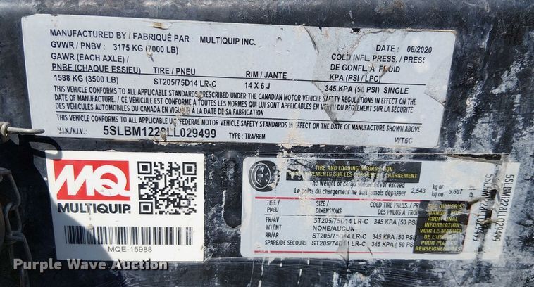 image for item EU2521 2020 Multiquip tank trailer