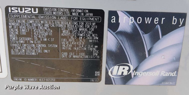 image for item EU2526 2019 Multiquip DIS-185SSI4F air compressor