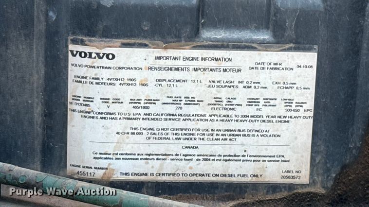 image for item EU3887 2005 Volvo VHD hydrovac truck