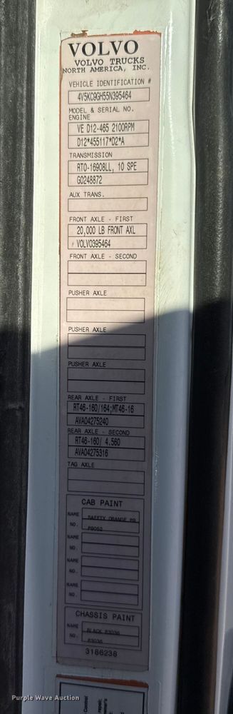 image for item EU3887 2005 Volvo VHD hydrovac truck