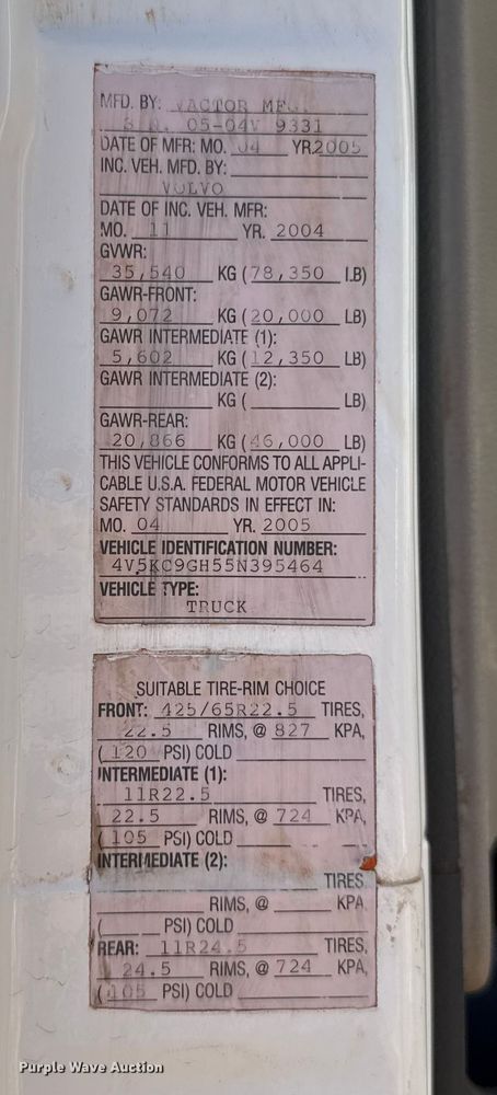 image for item EU3887 2005 Volvo VHD hydrovac truck