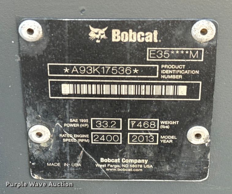 image for item EU5065 2013 Bobcat E35 mini excavator