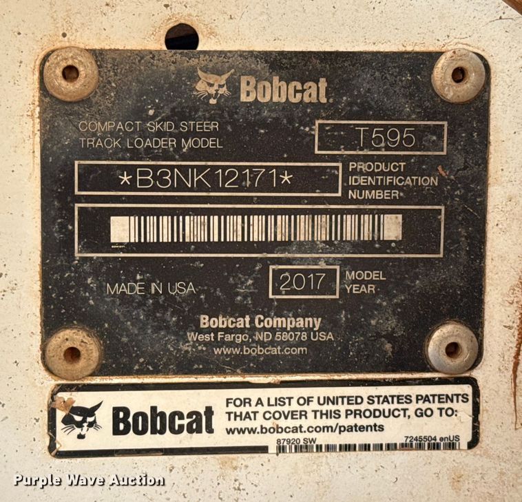 image for item EU5085 2017 Bobcat T595 tracked skid steer loader
