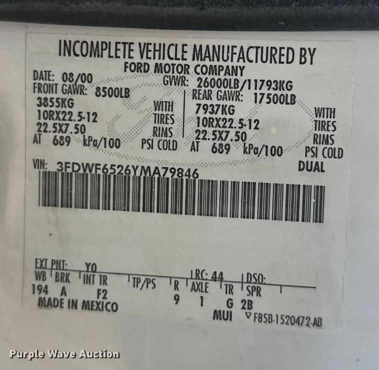 image for item EV2000 2000 Ford F650 Super Duty XL vacuum truck