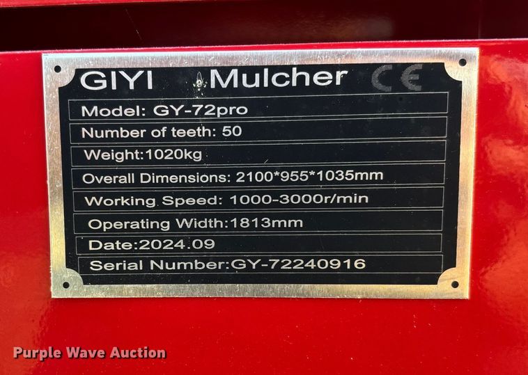image for item EV3118 2024 GIYI GY-72pro skid steer mulcher