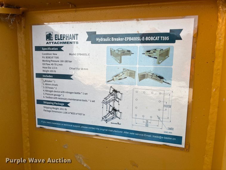 image for item EV3136 2024 Elephant EPB400SL-E skid steer breaker