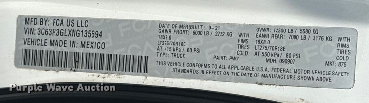 image for item NU9654 2022 Dodge Ram  3500HD Crew Cab utility bed pickup truck